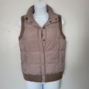 J. Crew XS Taupe Brown Puffer Vest Down Filled Quilted Snap Button Closure